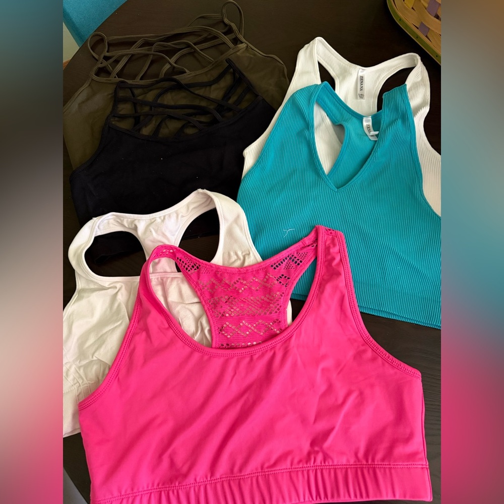 Assorted Women’s Racerback & Lace Sports Bras - Pink, Teal, White, Black, Olive
